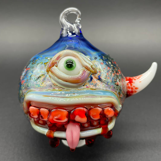 Beware I Bite Ornament detail view - premium glass art