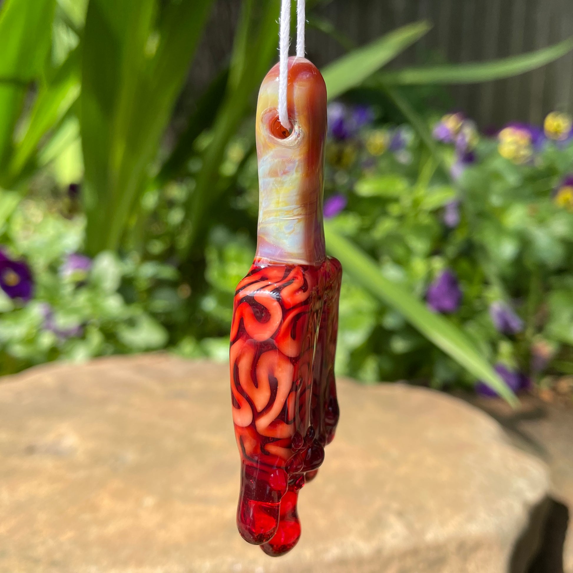 Dreamsicle pendant by Leviathan Glass - artisan detail