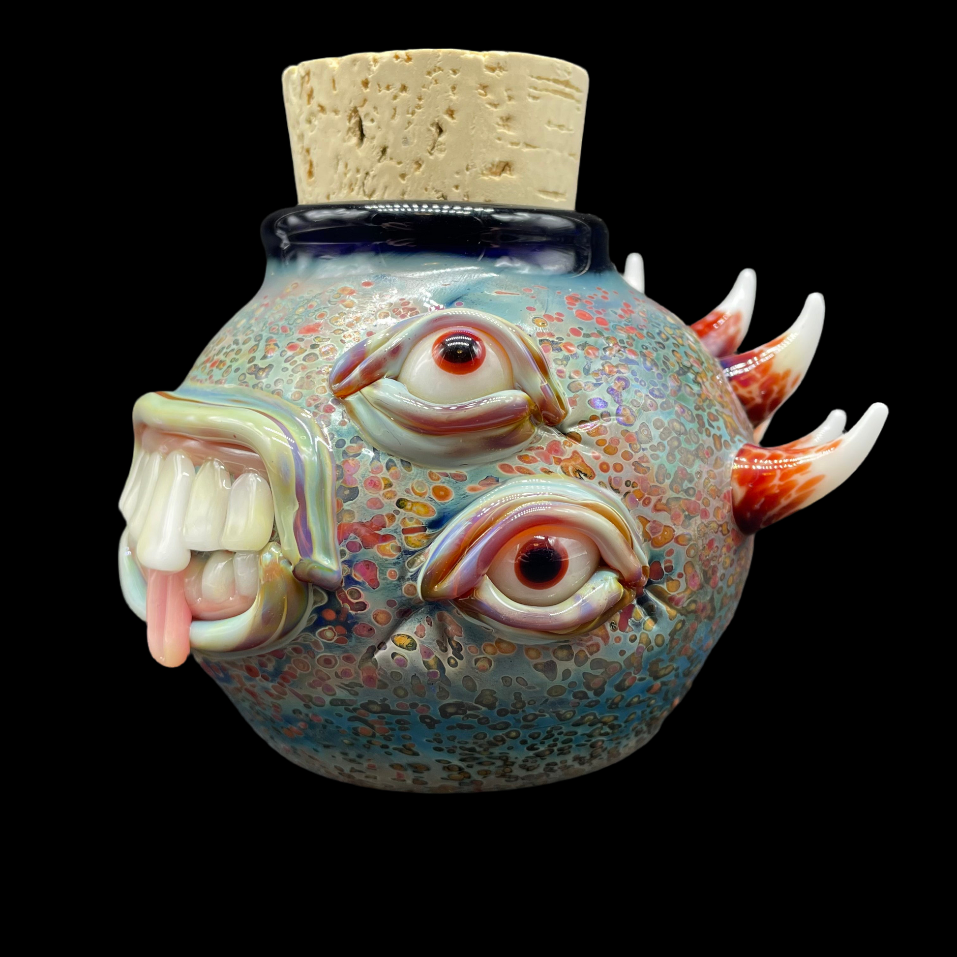 Hand-blown glass Large bizarre glass cork jar by Leviathan Glass