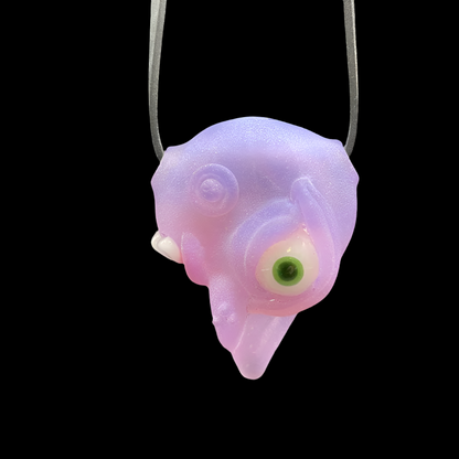 Hand-blown glass Pink slime shnozzle pendant by Leviathan Glass