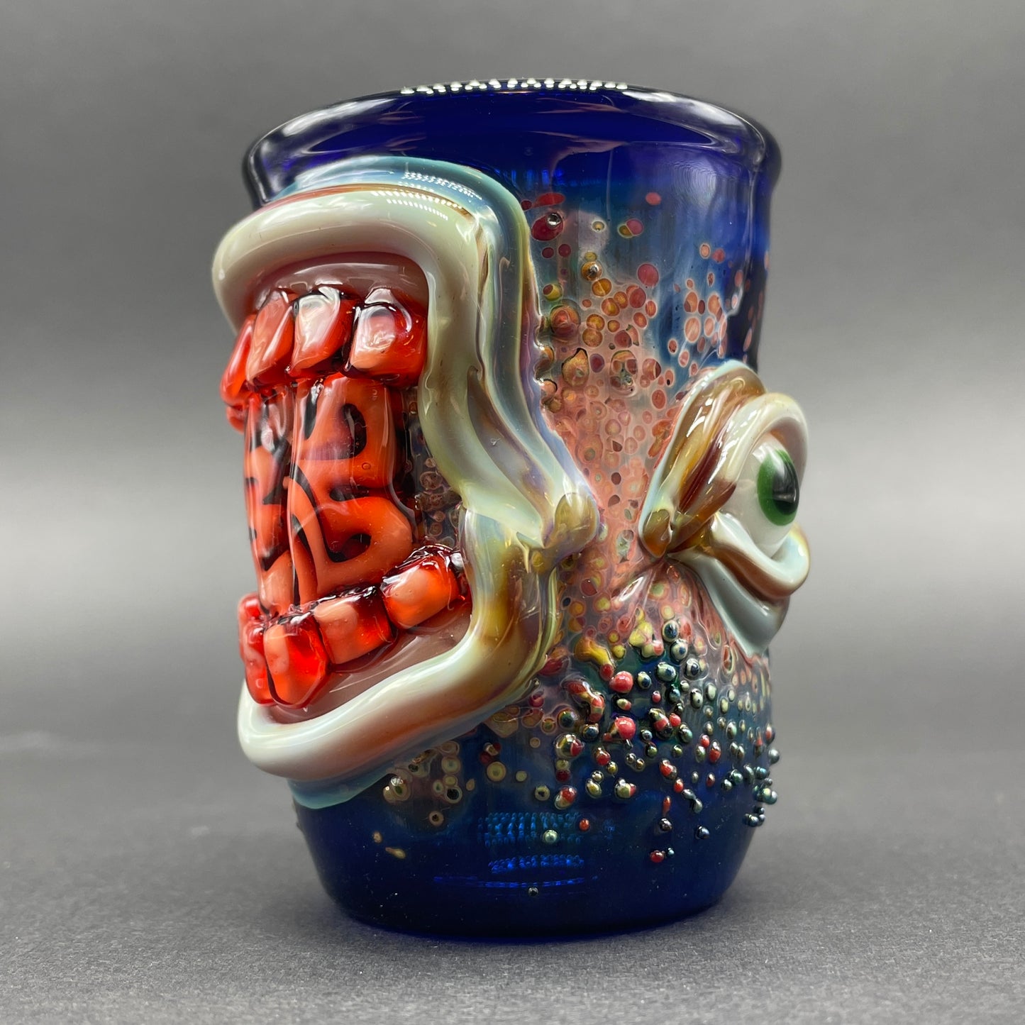 Brain eating zombie shot glass detail view - premium glass art