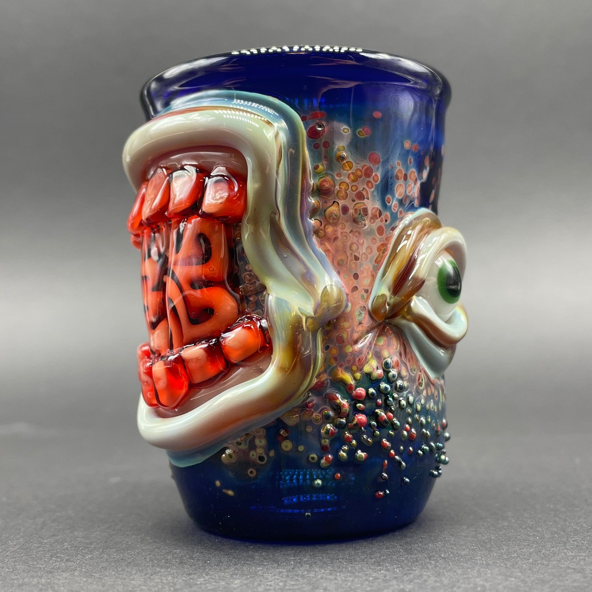 Brain eating zombie shot glass detail view - premium glass art