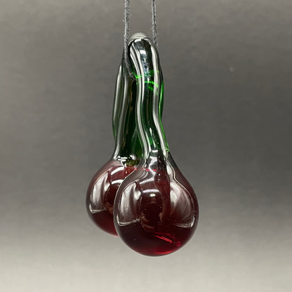 Transparent cherry pendant by Leviathan Glass - artisan detail