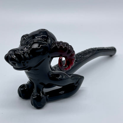 Close-up of Demon dog Sherlock - handcrafted glass