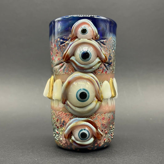 Too many teeth shot glass detail view - premium glass art