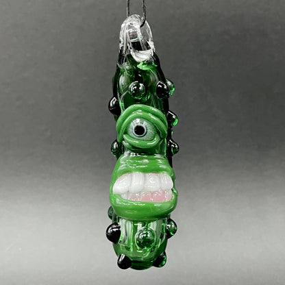 Close-up of Pickle Rick - handcrafted glass