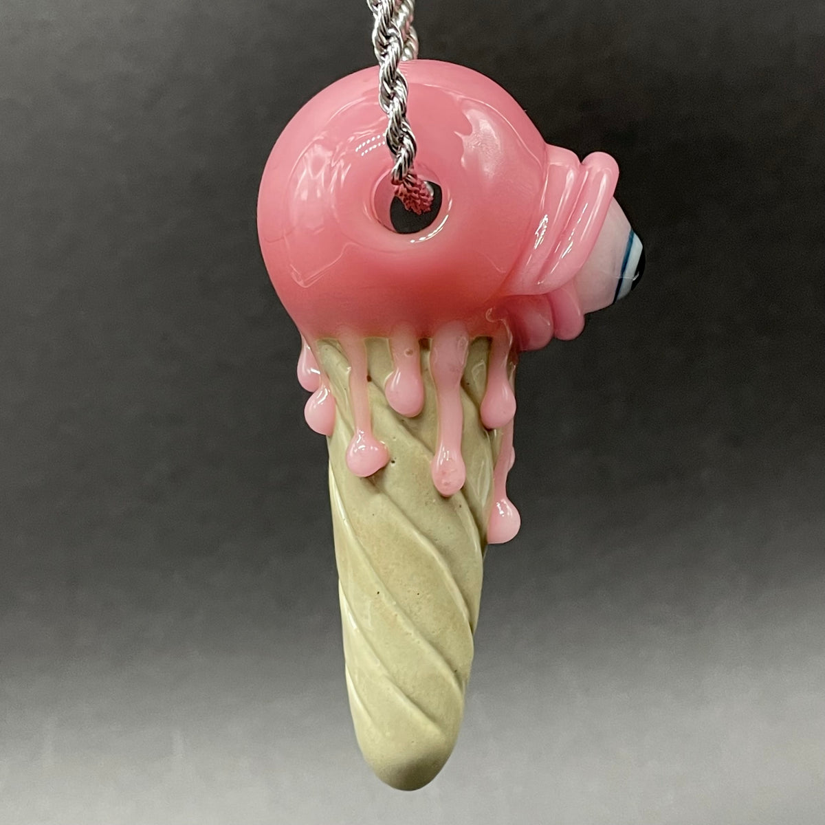 Eye scream cone pendant detail view - premium glass art