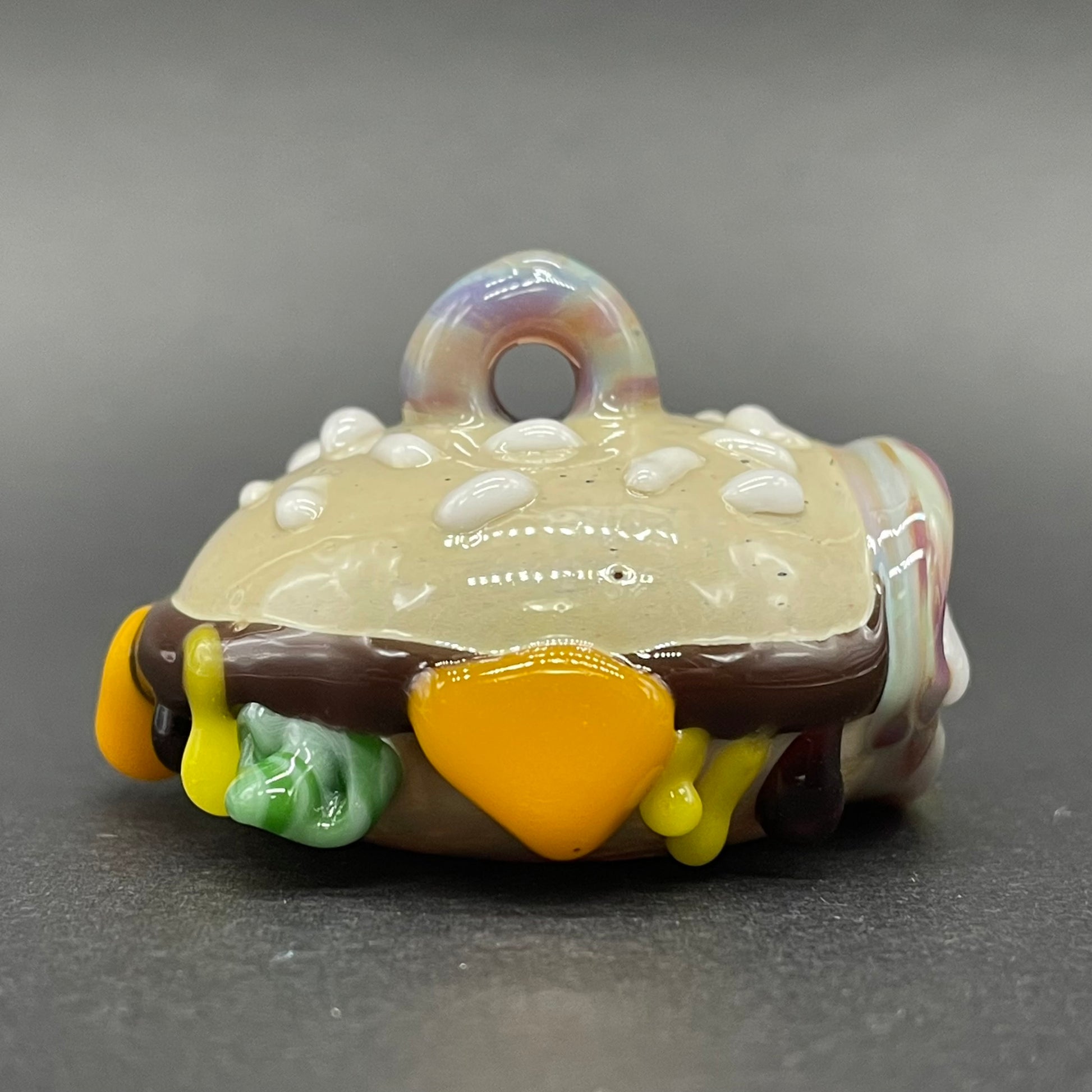 Glass Cheeseburger pendant by Leviathan Glass - artisan detail