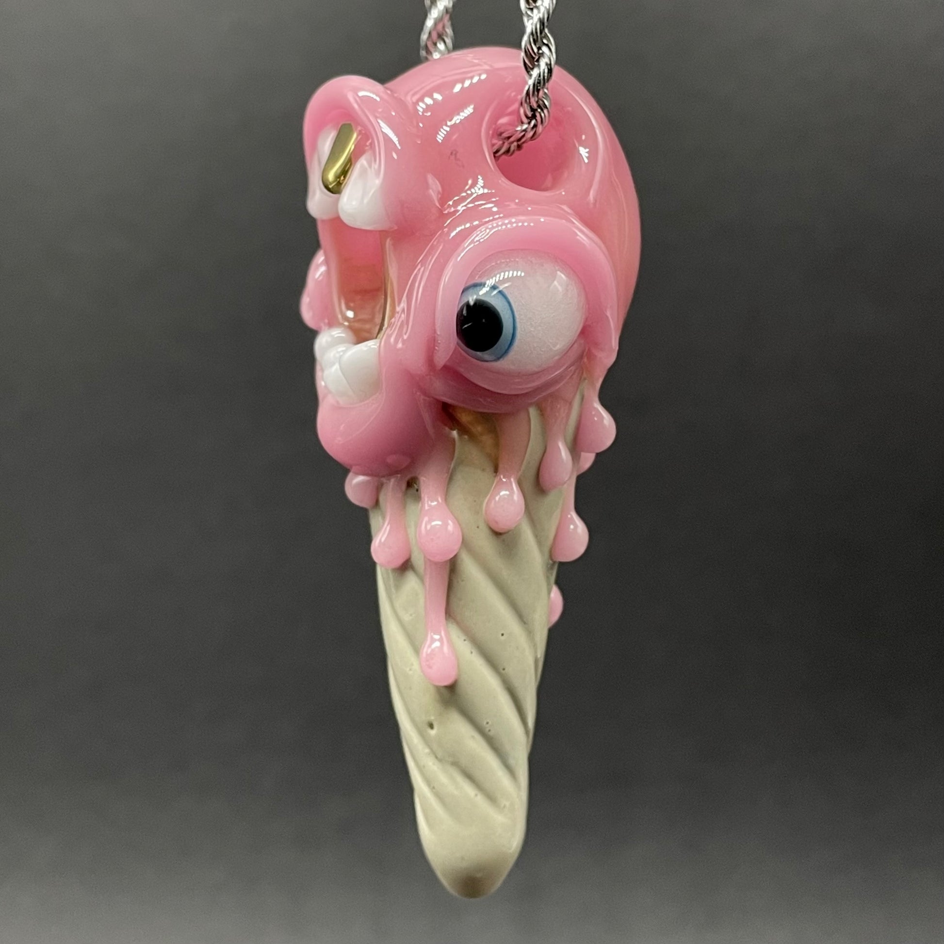 Ice scream cone pendant detail view - premium glass art