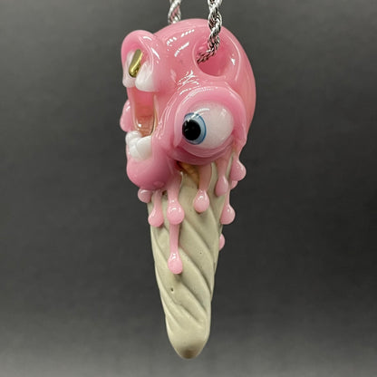 Ice scream cone pendant detail view - premium glass art