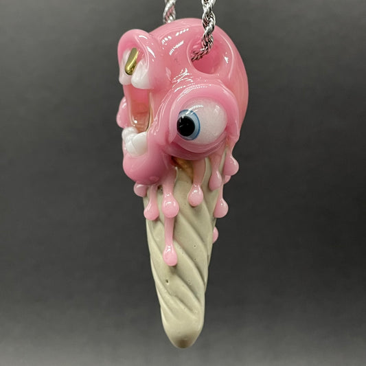 Ice scream cone pendant detail view - premium glass art