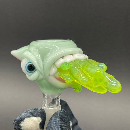Close-up of 14mm 4 hole barf slide - handcrafted glass