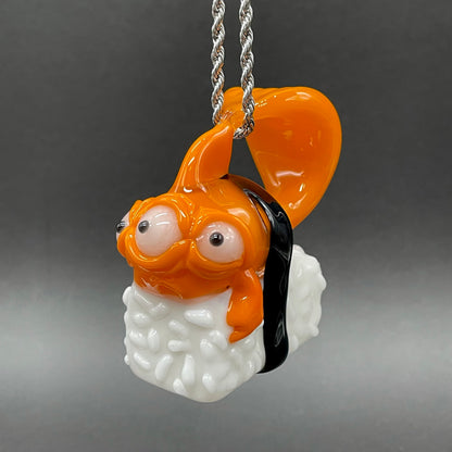 Mutant three eyed fish sushi glass pendant