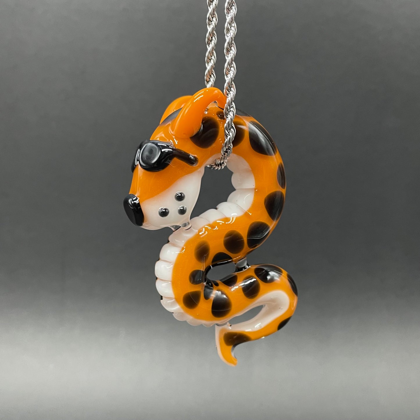 Slithering Chester Cheetah glass pendant