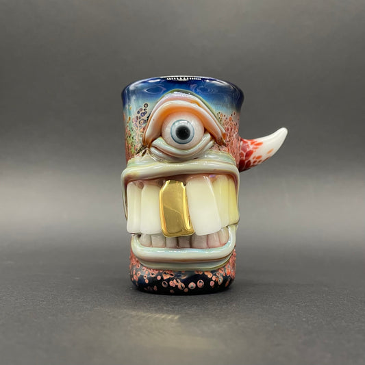 Hand-blown glass Big tooth Cyclops shot glass by Leviathan Glass