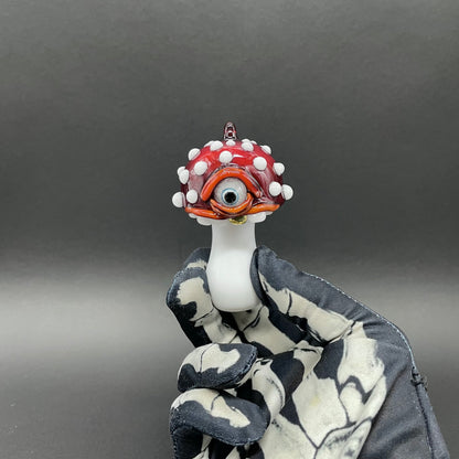 Hand-blown Cyclops mushroom ornament - Leviathan Glass original