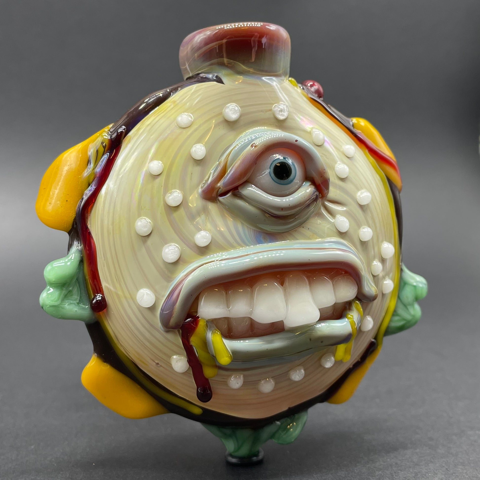 Hand-blown Cheeseburger in paradise ash catch - Leviathan Glass original