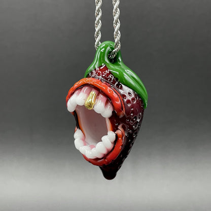 Screaming strawberry glass pendant
