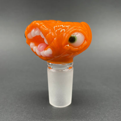 Close-up of 18mm Screaming pumpkin slide - handcrafted glass