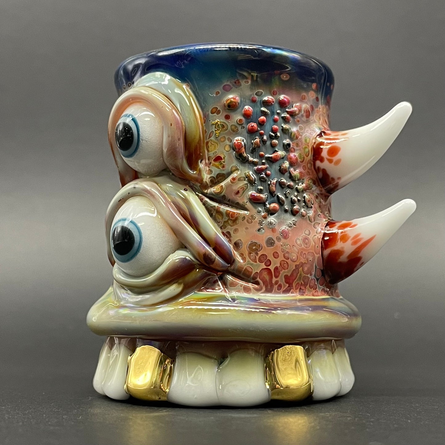 Close-up of chompers shot glass with a mouth full of teeth - handcrafted glass