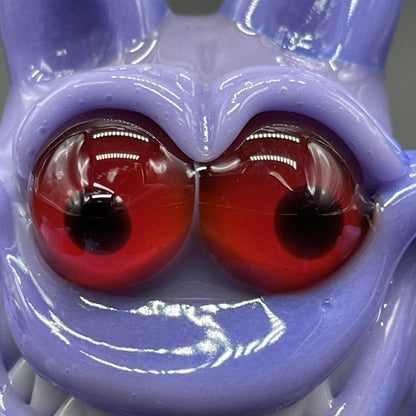 Gengar Pokémon handblown glass pendant - periwinkle purple Gengar sculpture, large red glass eyes, white teeth, clawed hands and feet, silver rope chain - Leviathan Glass