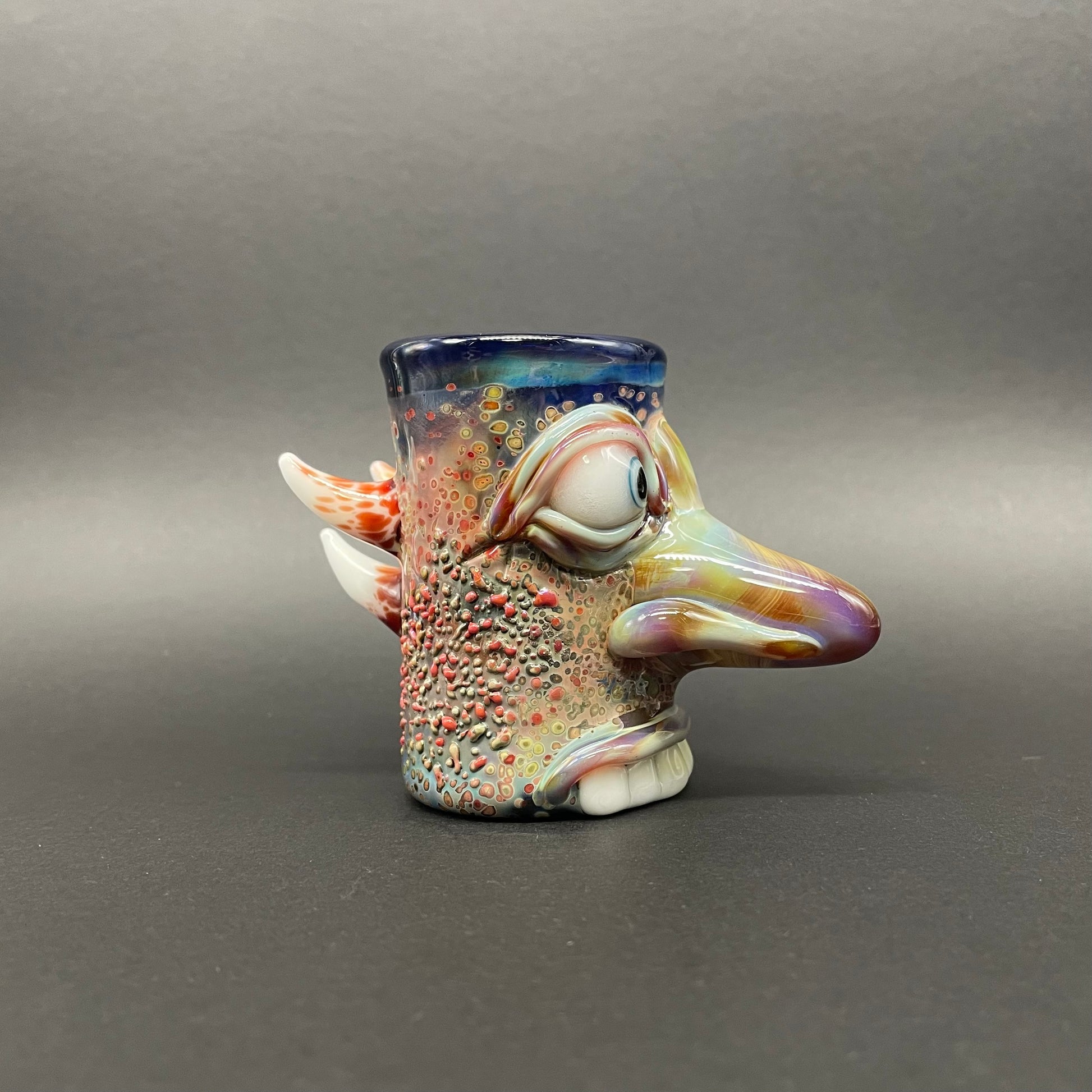Hand-blown glass Shnoz shot glass by Leviathan Glass