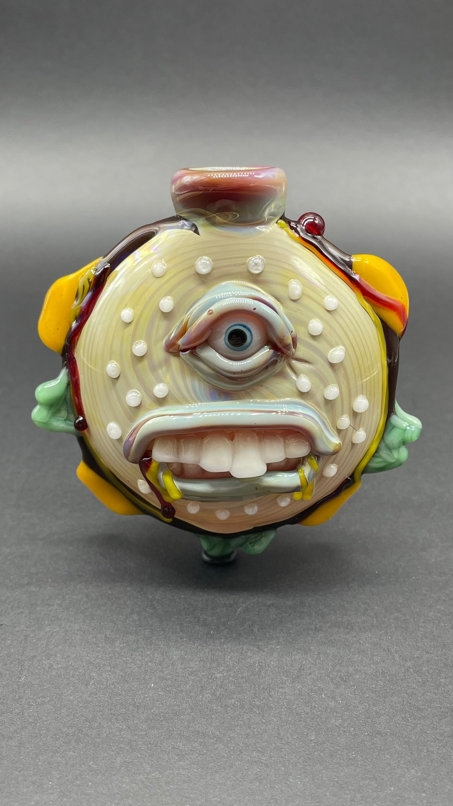 Hand-blown Cheeseburger in paradise ash catch - Leviathan Glass original