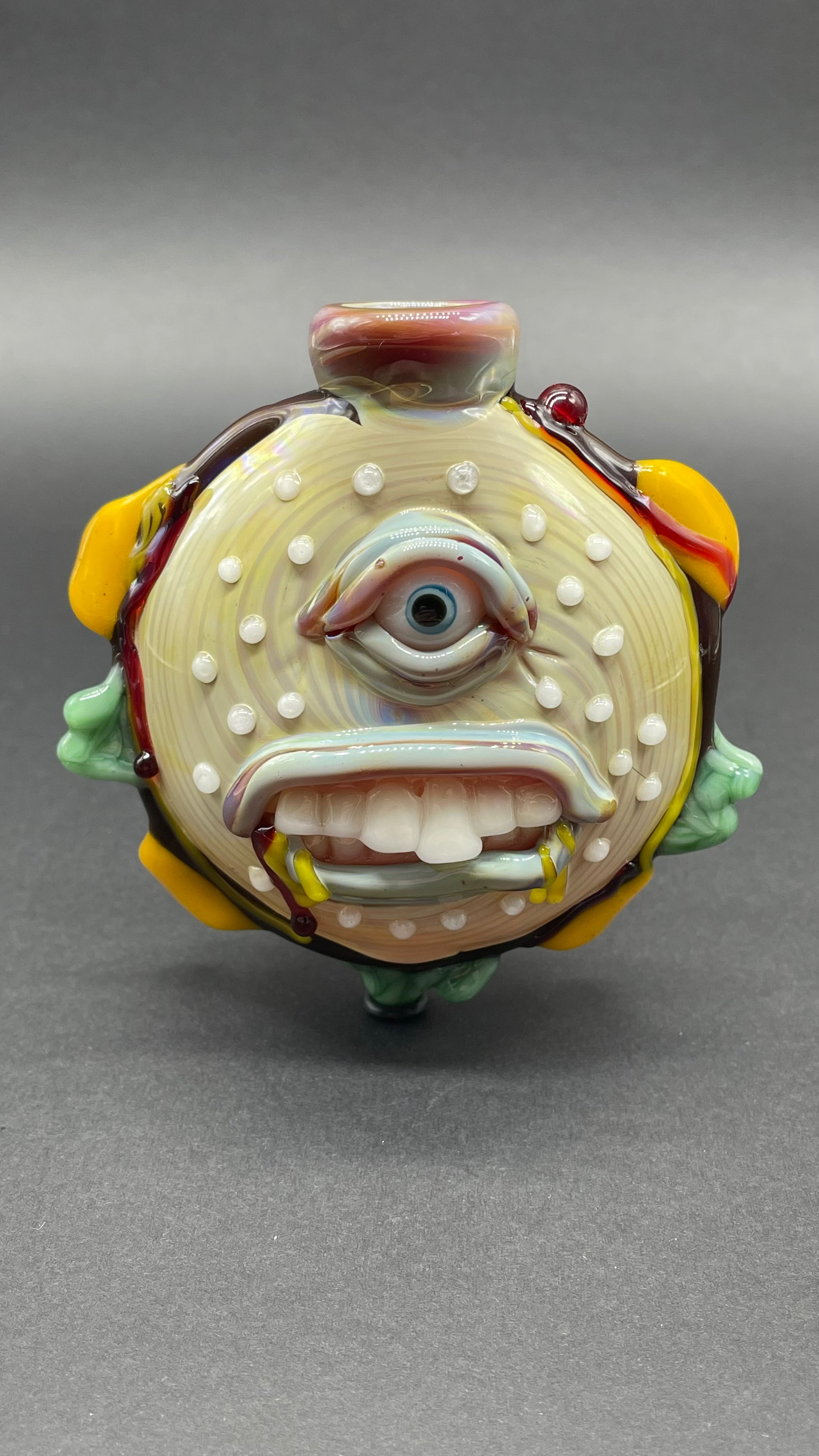 Hand-blown Cheeseburger in paradise ash catch - Leviathan Glass original