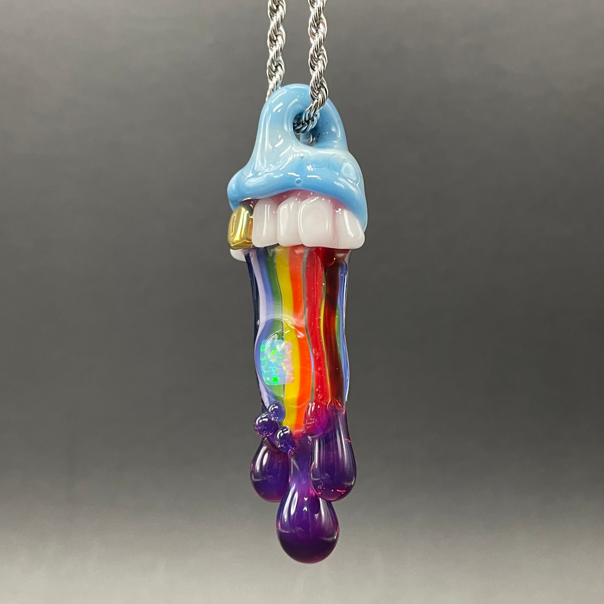 Glass opal rainbow tongue pendant glass art - premium handcrafted piece