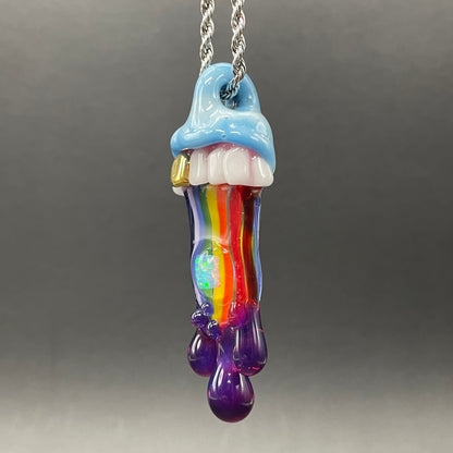 Glass opal rainbow tongue pendant glass art - premium handcrafted piece