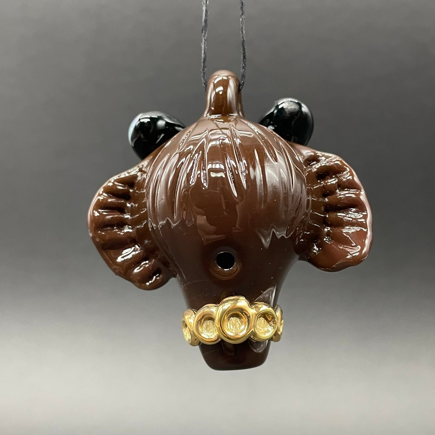 Hand-blown blinged out glass grizzly bear pendant - Leviathan Glass original