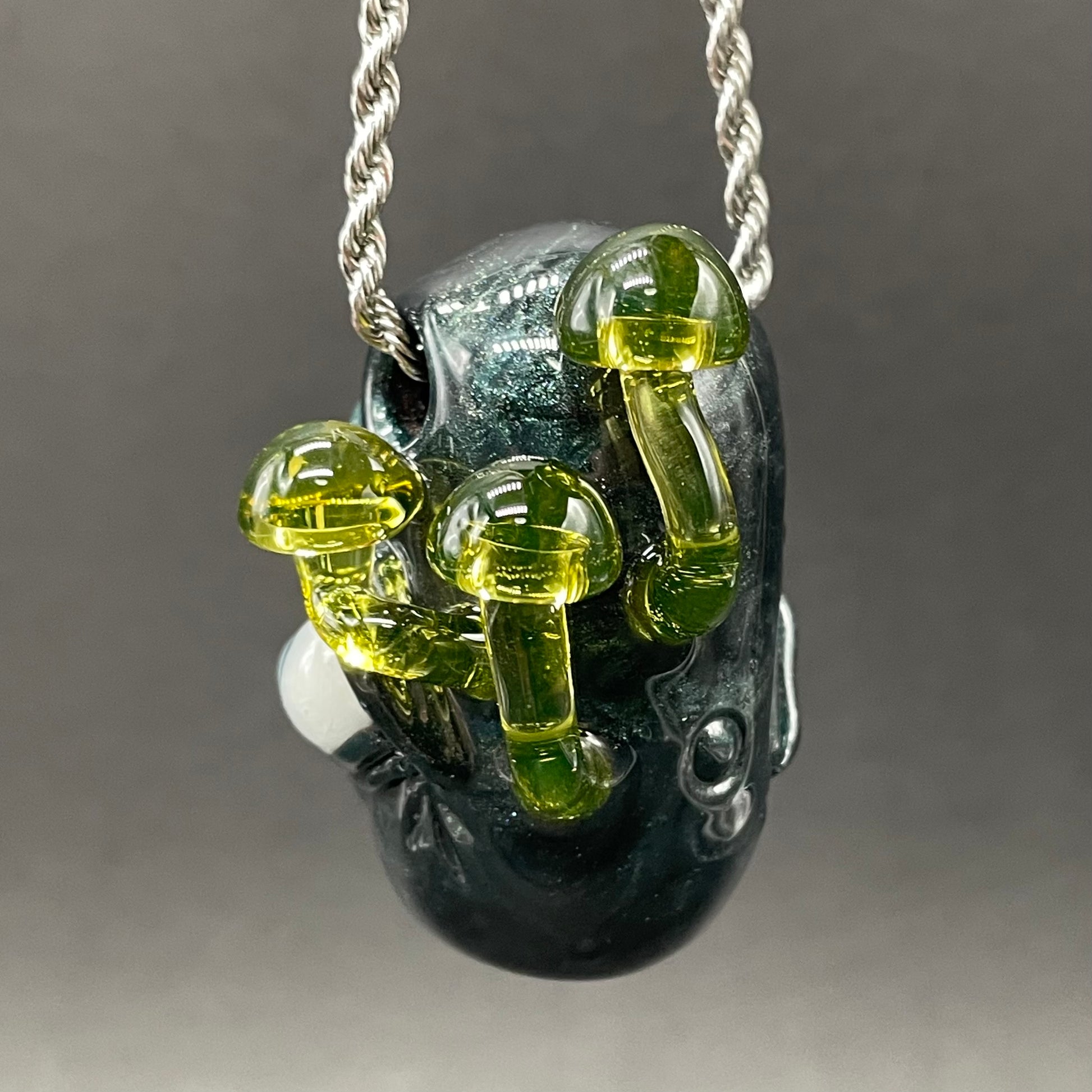 Hand-blown Screaming UV reactive mushroom monster pendant - Leviathan Glass original