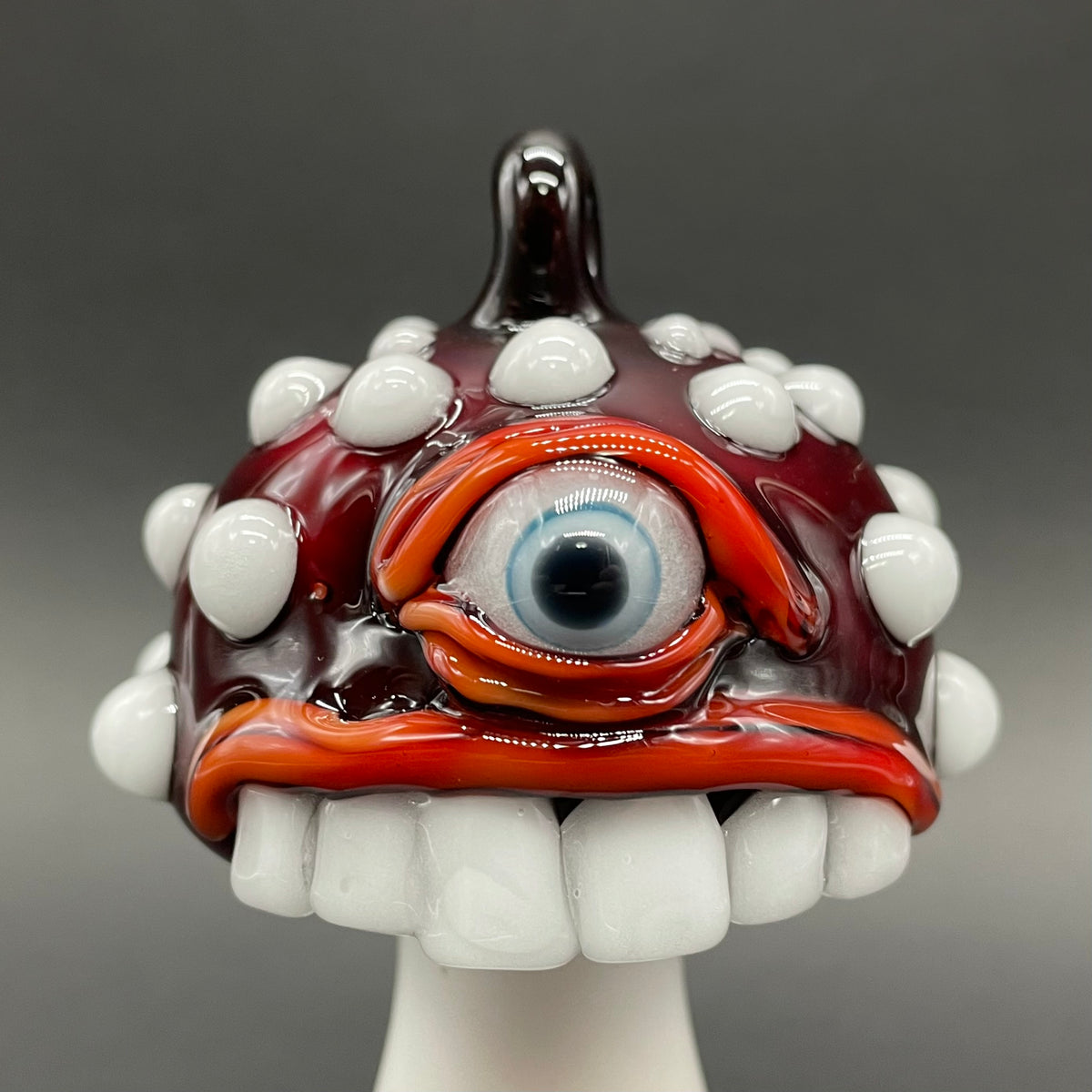 Cyclops mushroom ornament hand blown glass art - Leviathan Glass