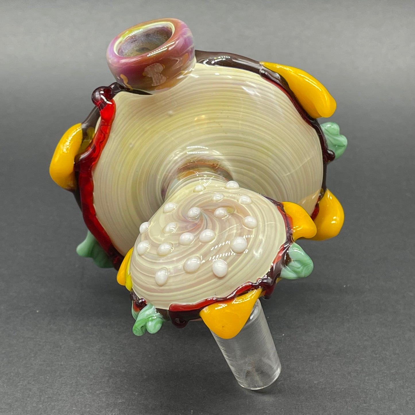 Artisan glass Cheeseburger in paradise ash catch - detailed craftsmanship