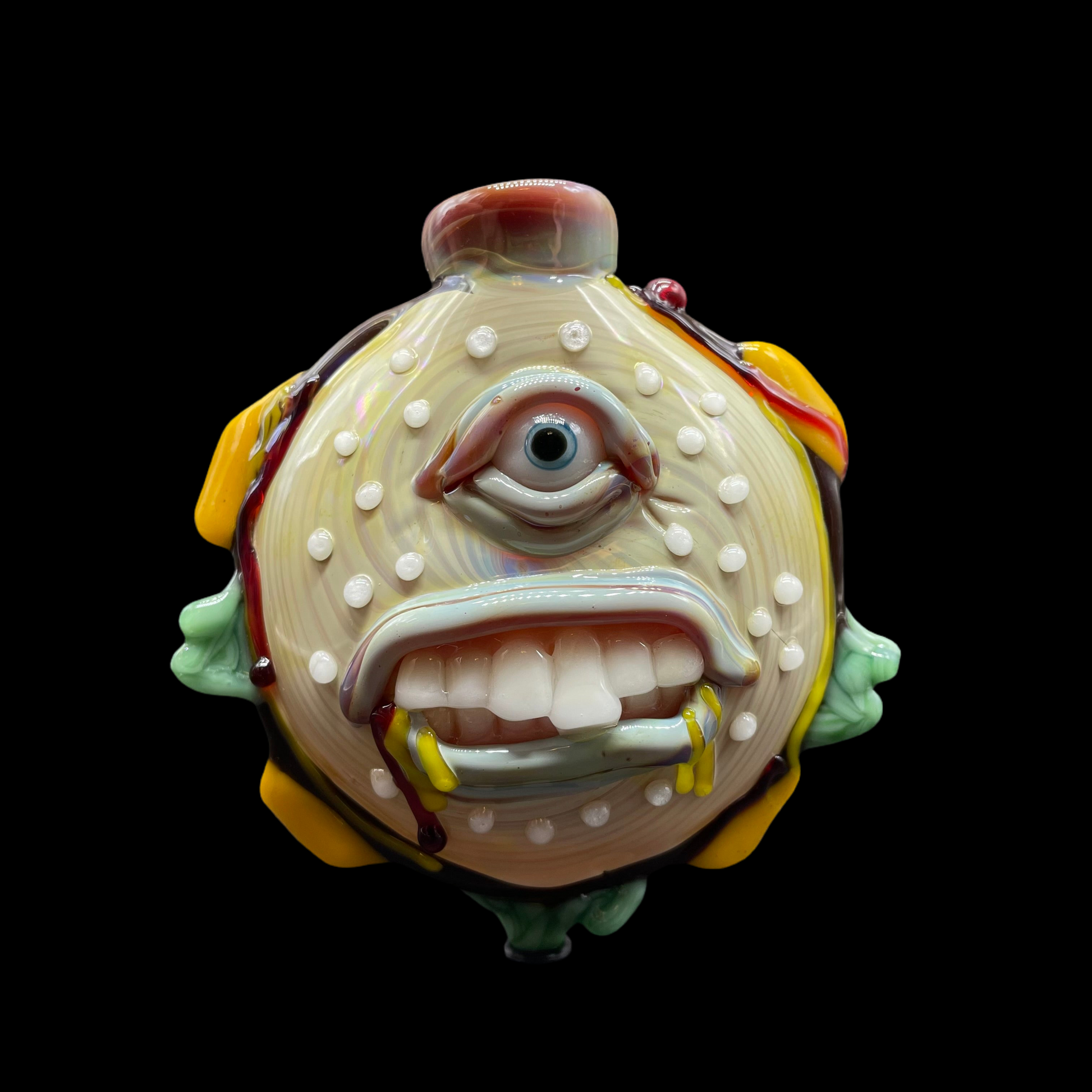 Hand-blown glass Cheeseburger in paradise ash catch by Leviathan Glass