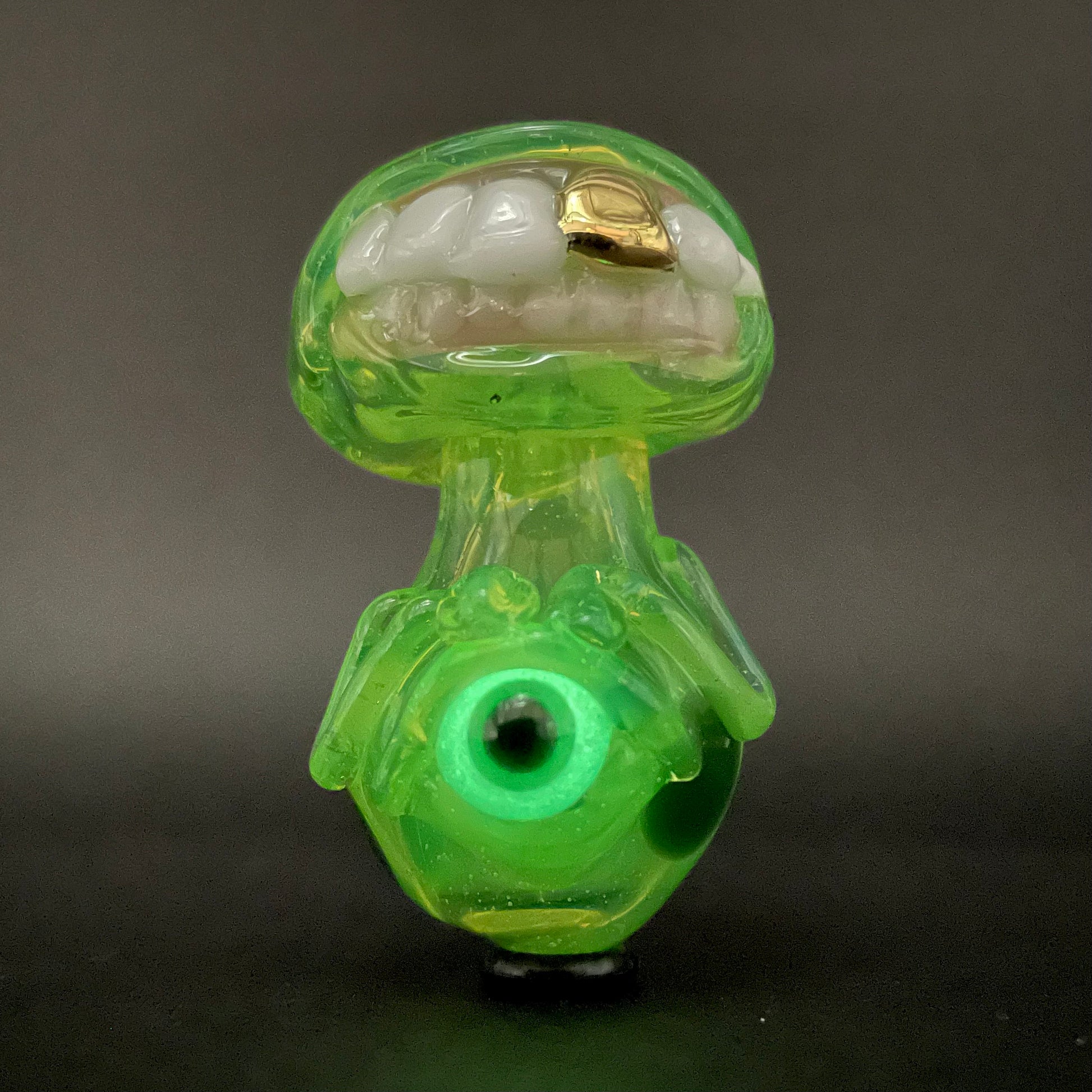 Artisan glass Green slime mushroom monster - detailed craftsmanship