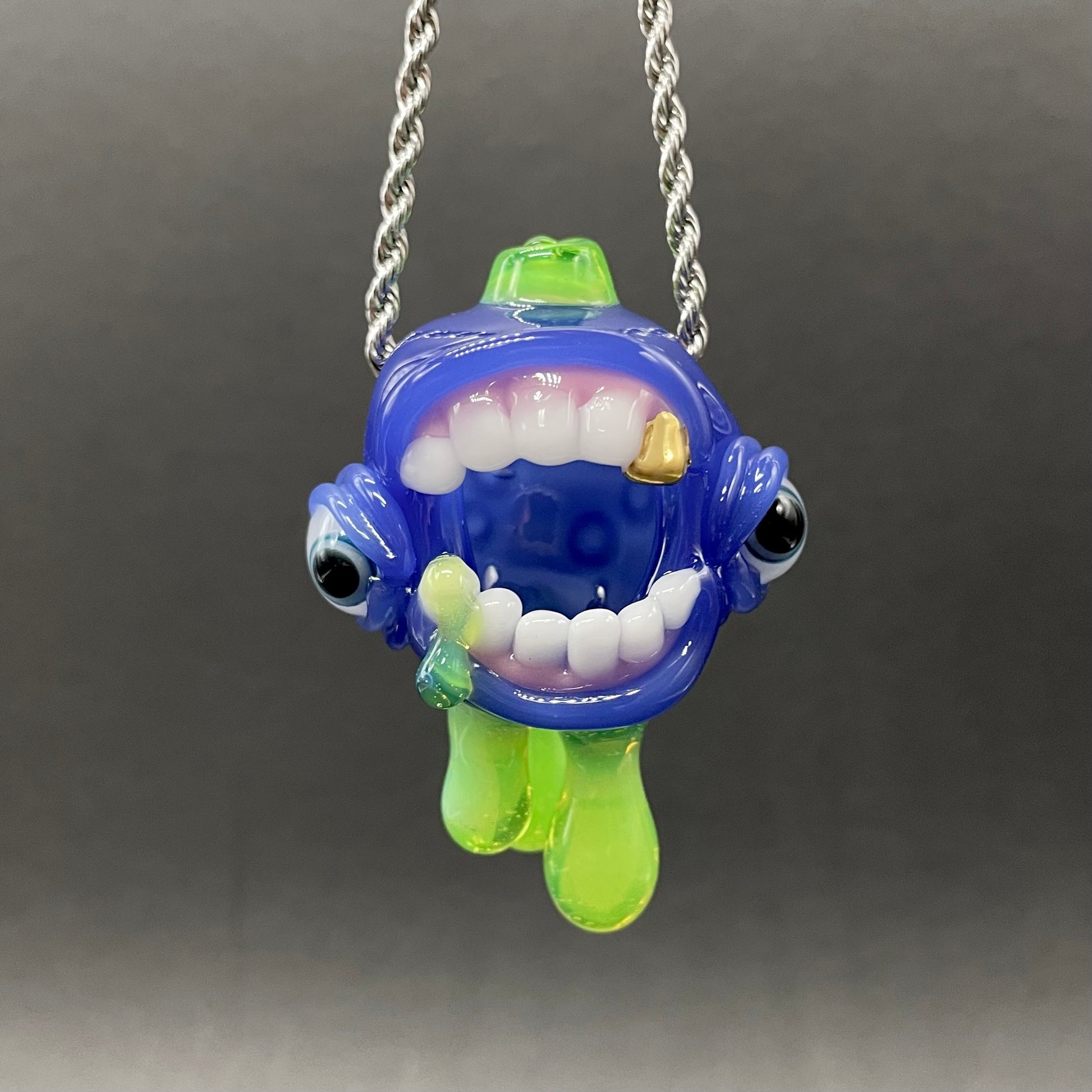Hand-blown glass Drippy screamer pendant by Leviathan Glass