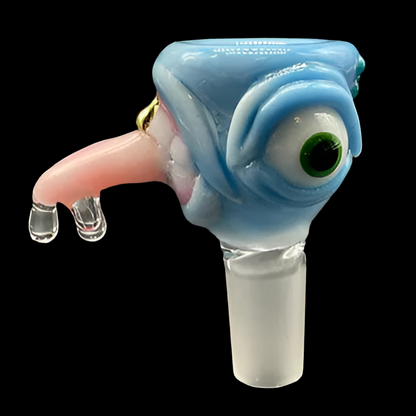 Hand-blown glass drooling tongue, Siberia, 14mm, 4 hole slide by Leviathan Glass