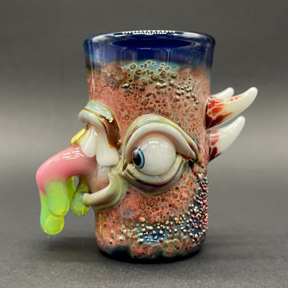 Close-up of tongue demon shot glass - handcrafted glass