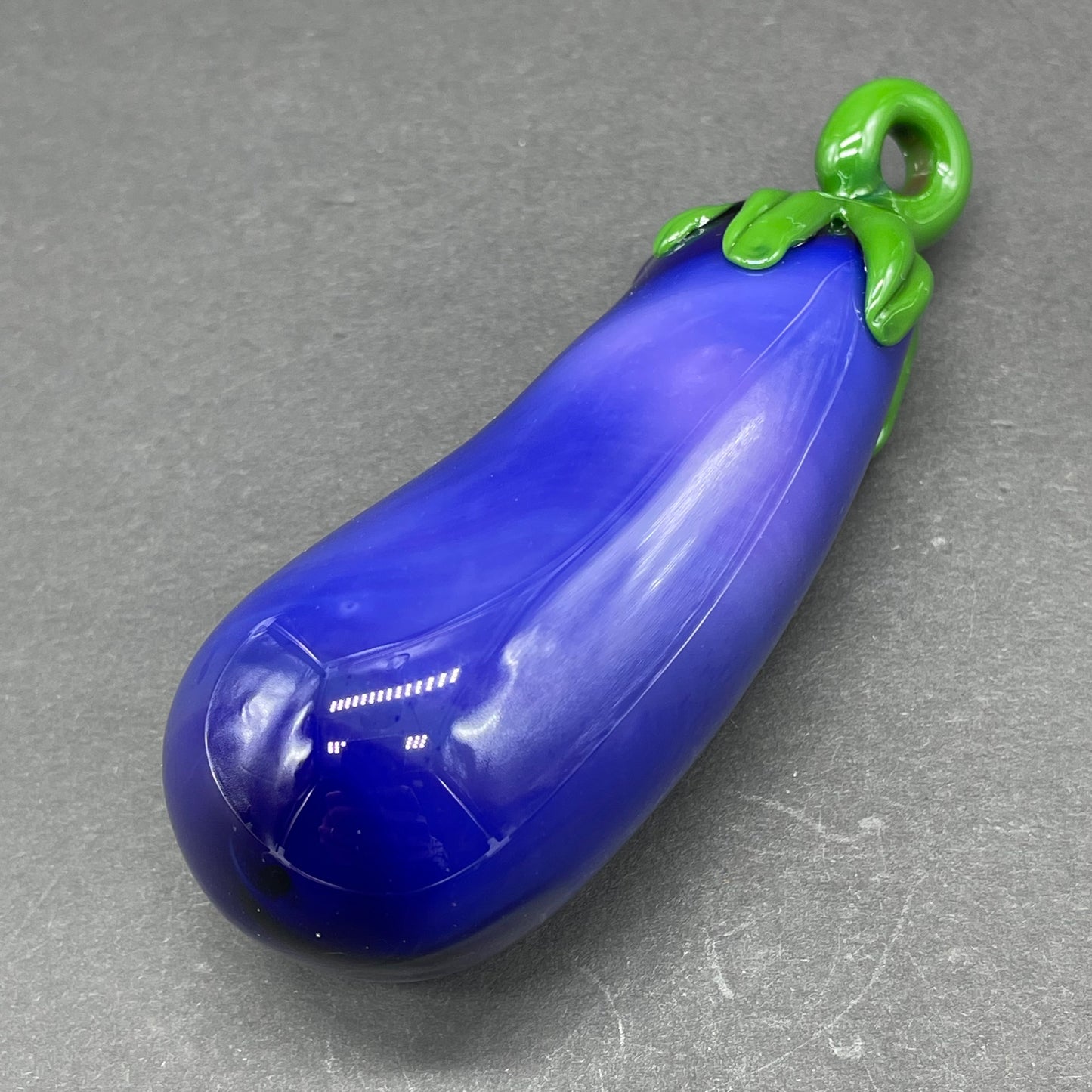 Close-up of Eggplant ornament - handcrafted glass
