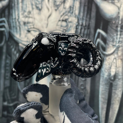 Hand-blown glass 18mm black Philip slide by Leviathan Glass