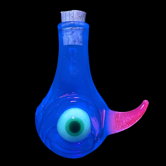 Hand-blown glass Blacklight potion bottle by Leviathan Glass