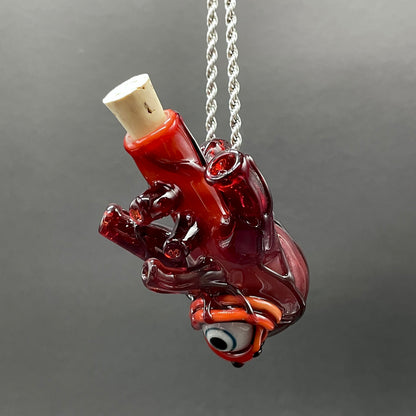 Hand-blown Anatomical glass heart cork jar pendant - Leviathan Glass original
