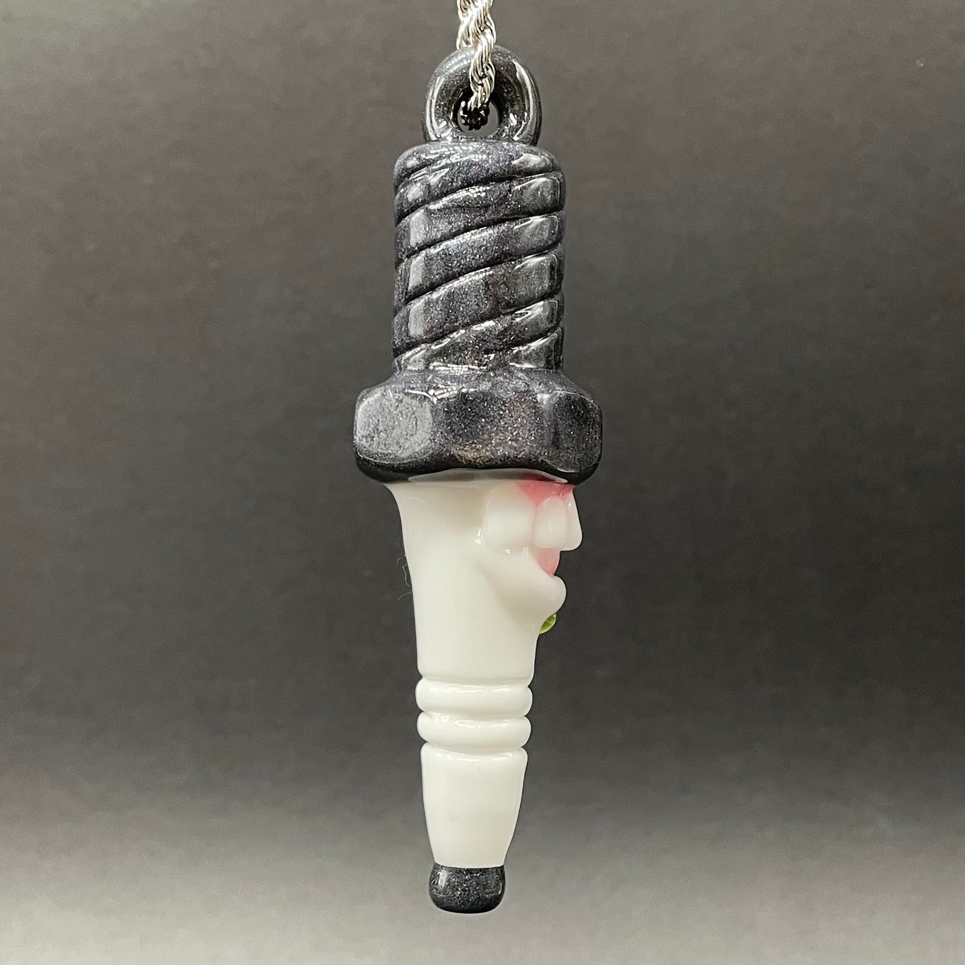 Sparky the Glass spark plug pendant by Leviathan Glass - artisan detail