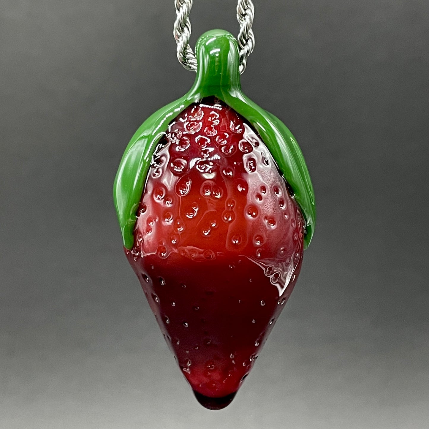 Premium Screaming strawberry glass pendant - collectible glass art
