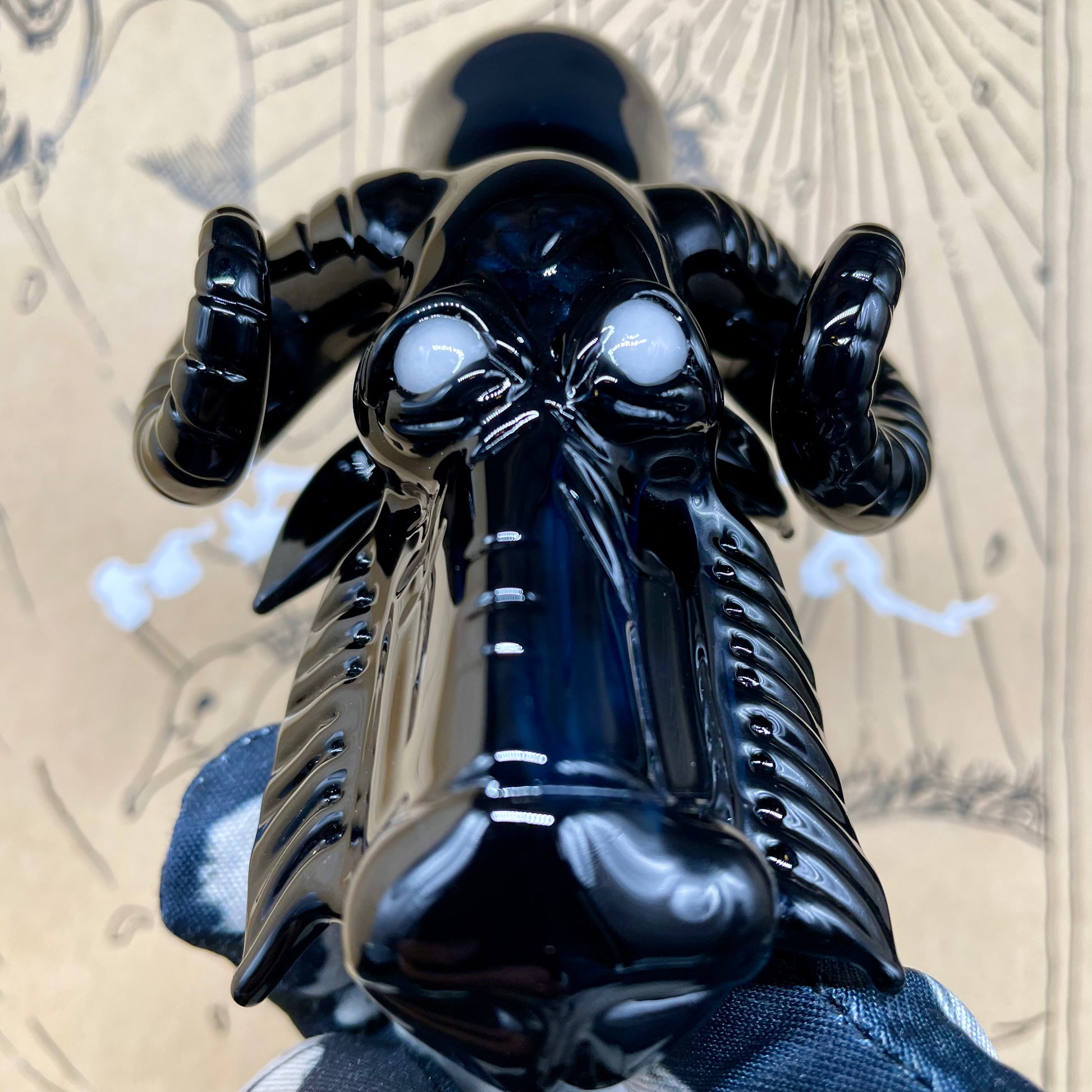 Leviathan Glass 18mm black Philip dry catch - hand-blown art