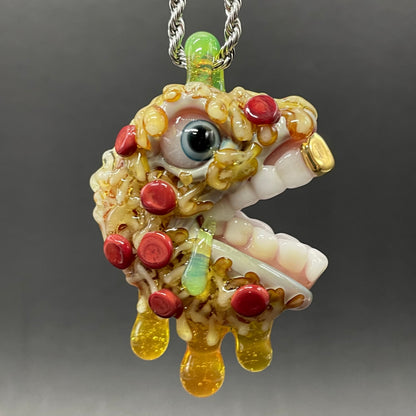 Pizza fiend pendant detail view - premium glass art