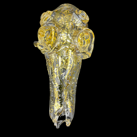 Hand-blown glass Mystical Gold rune skull by Leviathan Glass