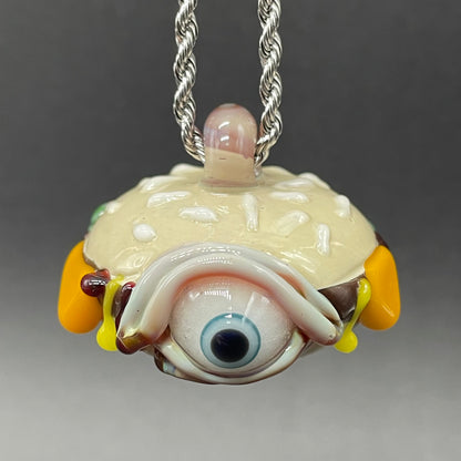 Hand-blown Eye love cheeseburger pendant - Leviathan Glass original