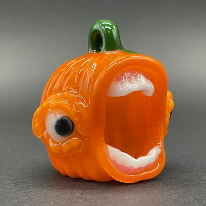 screaming jack-o’-lantern detail view - premium glass art